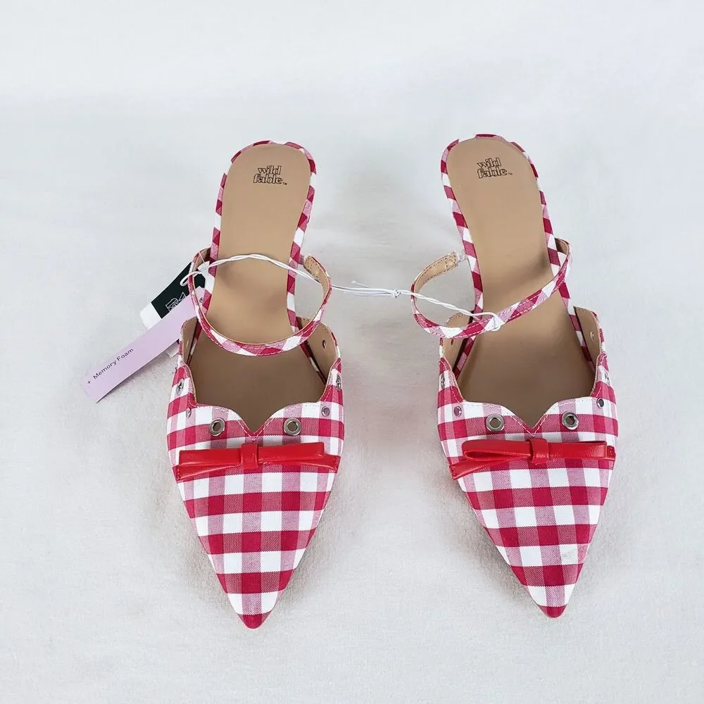 Wild Fable Coquette Gingham Kitten Heels Womens 11 Red Grommet Retro Cottage NWT - Picture 2 of 9